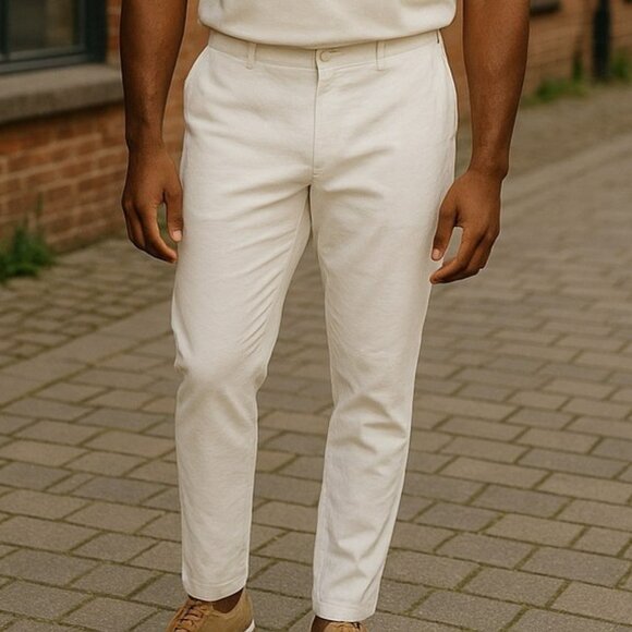 Bar III Size 33W 30L Men's Linen Pants Lined Slim Fit White - Picture 2 of 13